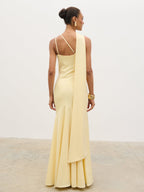 Porto One Shoulder Godet Maxi Dress - Lemon