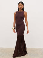 Rebecca Polka Dot Knit Woven Maxi Dress - Chocolate and Cream