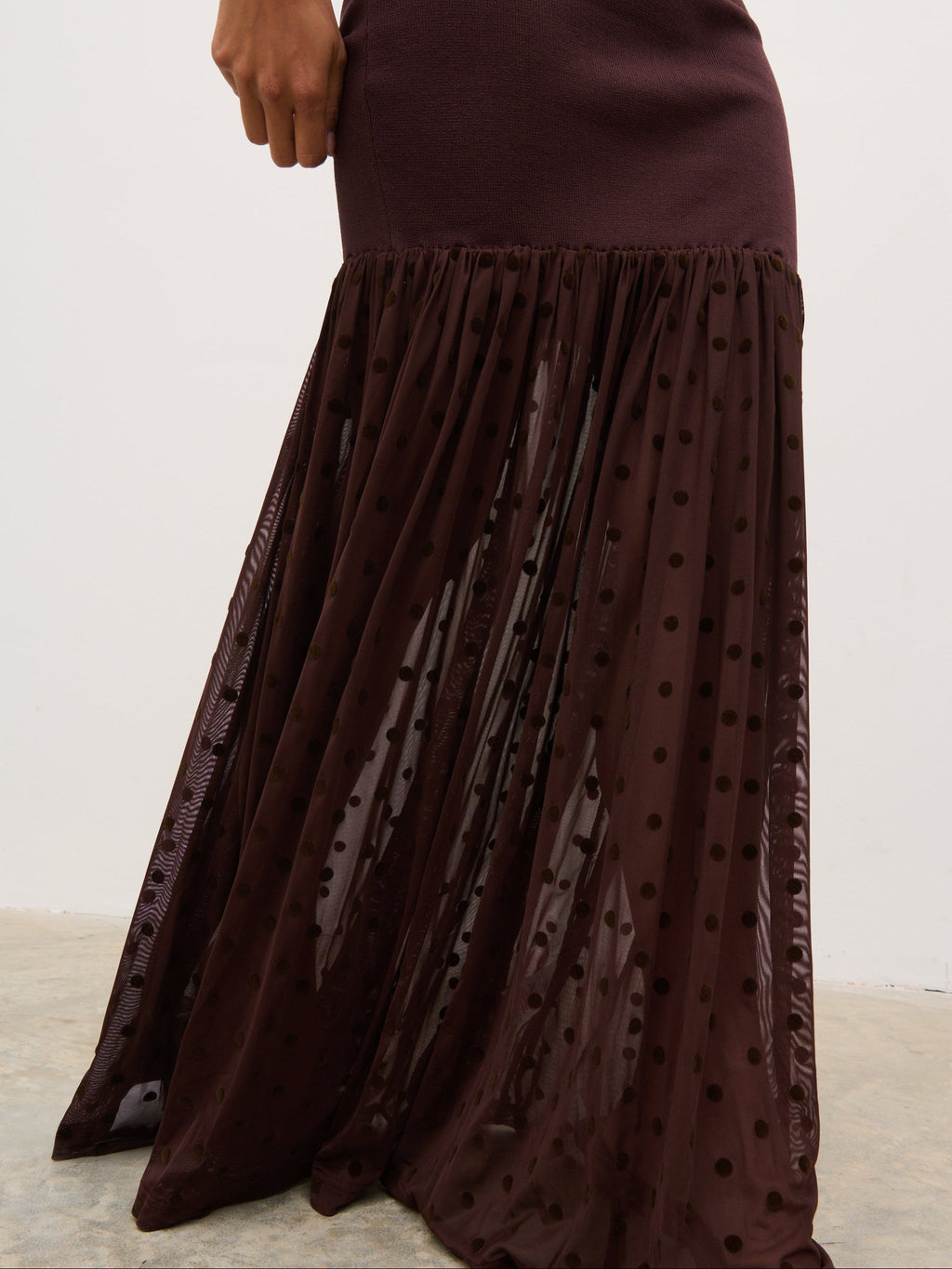 Rebecca Polka Dot Knit Woven Maxi Dress - Chocolate and Cream