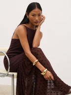 Rebecca Polka Dot Knit Woven Maxi Dress - Chocolate and Cream