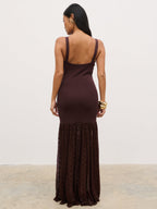 Rebecca Polka Dot Knit Woven Maxi Dress - Chocolate and Cream