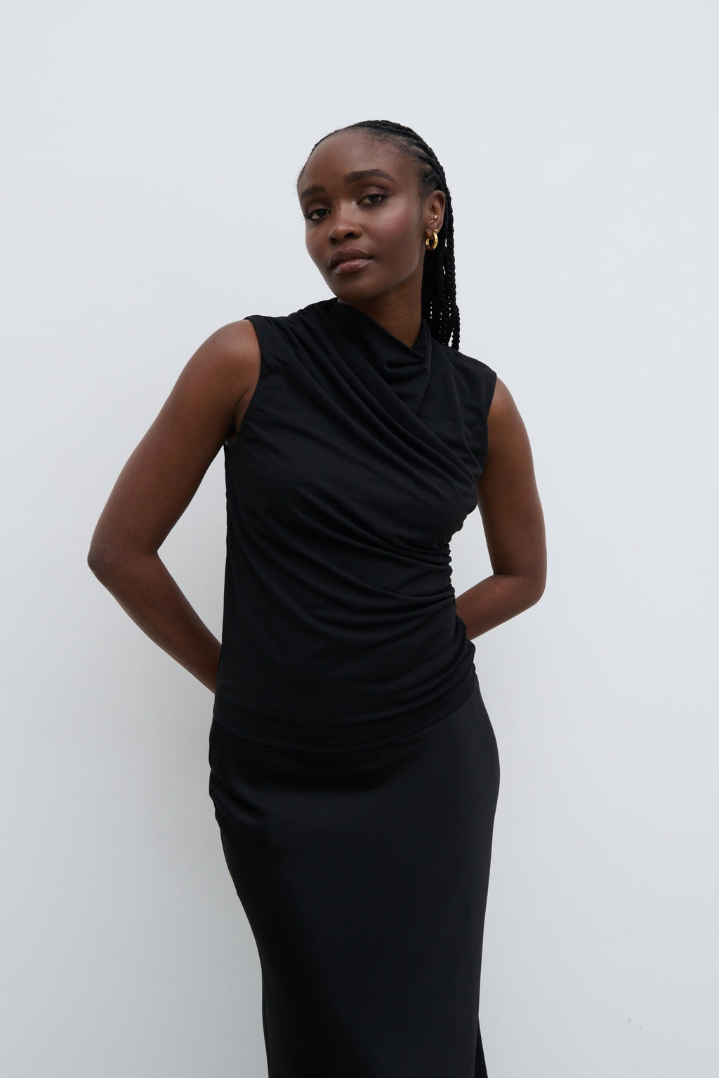 Rhea Jersey Sleeveless Top - Black