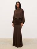 Riven Jersey Ruched Waist Maxi Dress - Chocolate Brown