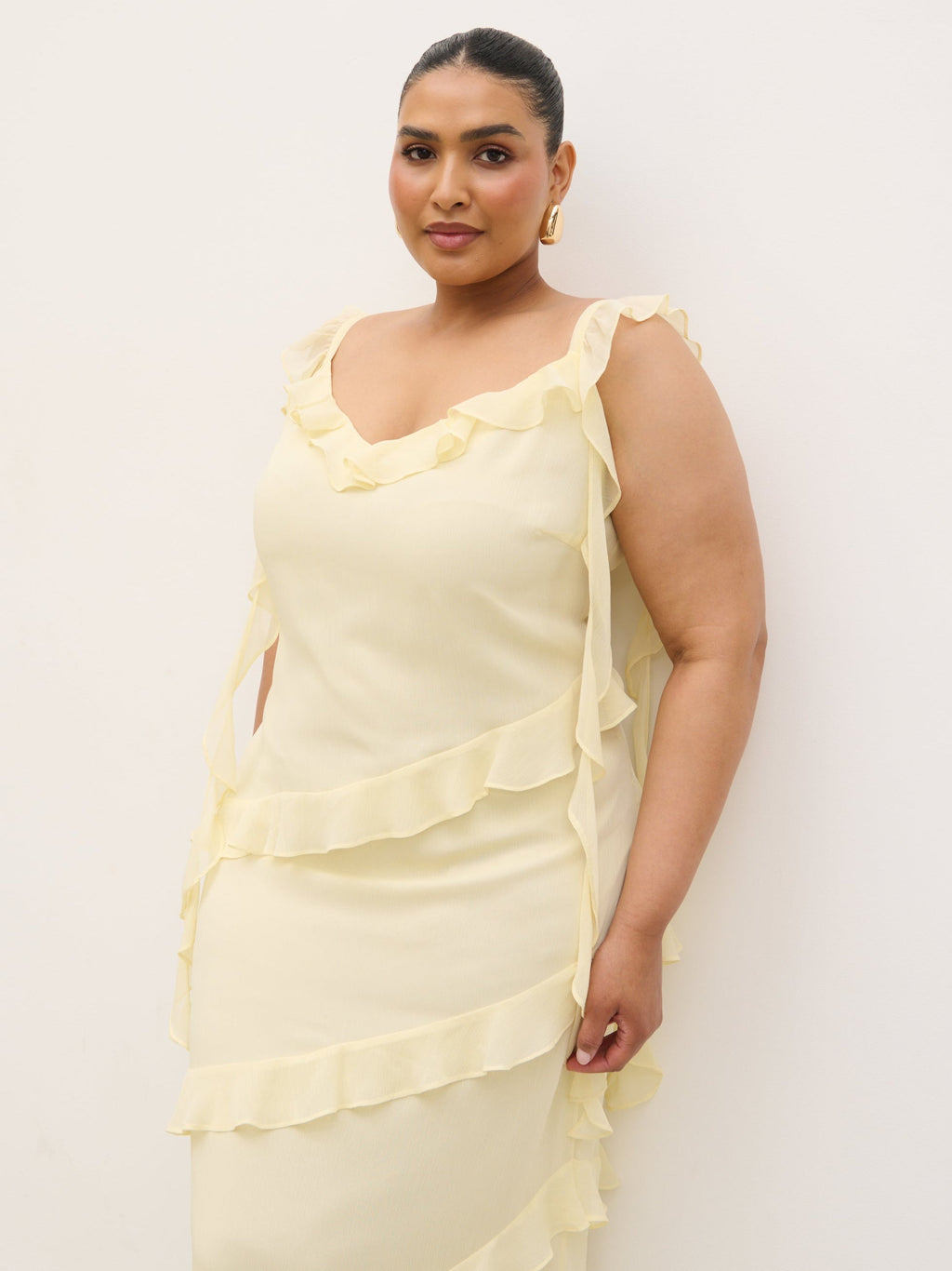 Rue Ruffle Maxi Dress Curve - Lemon