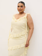 Rue Ruffle Maxi Dress Curve - Lemon