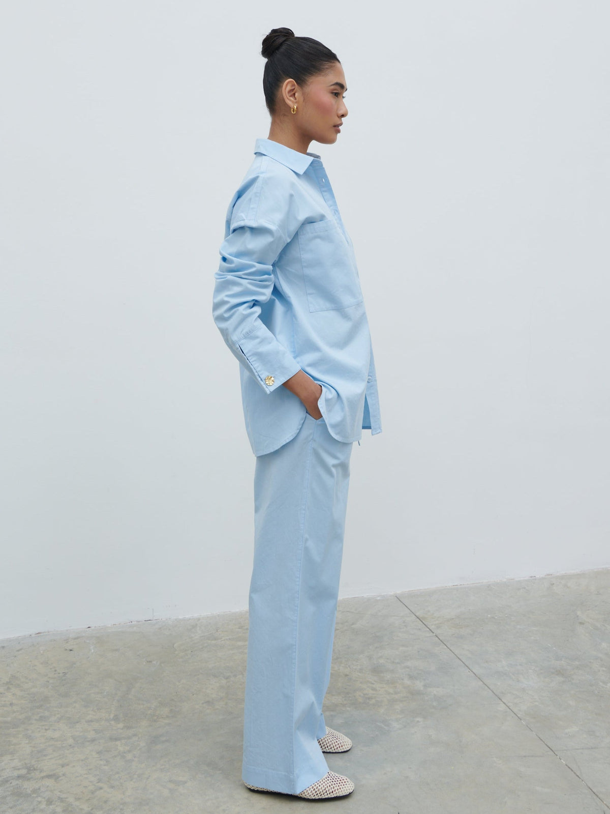 Ryleigh Cotton Poplin Shirt - Light Blue