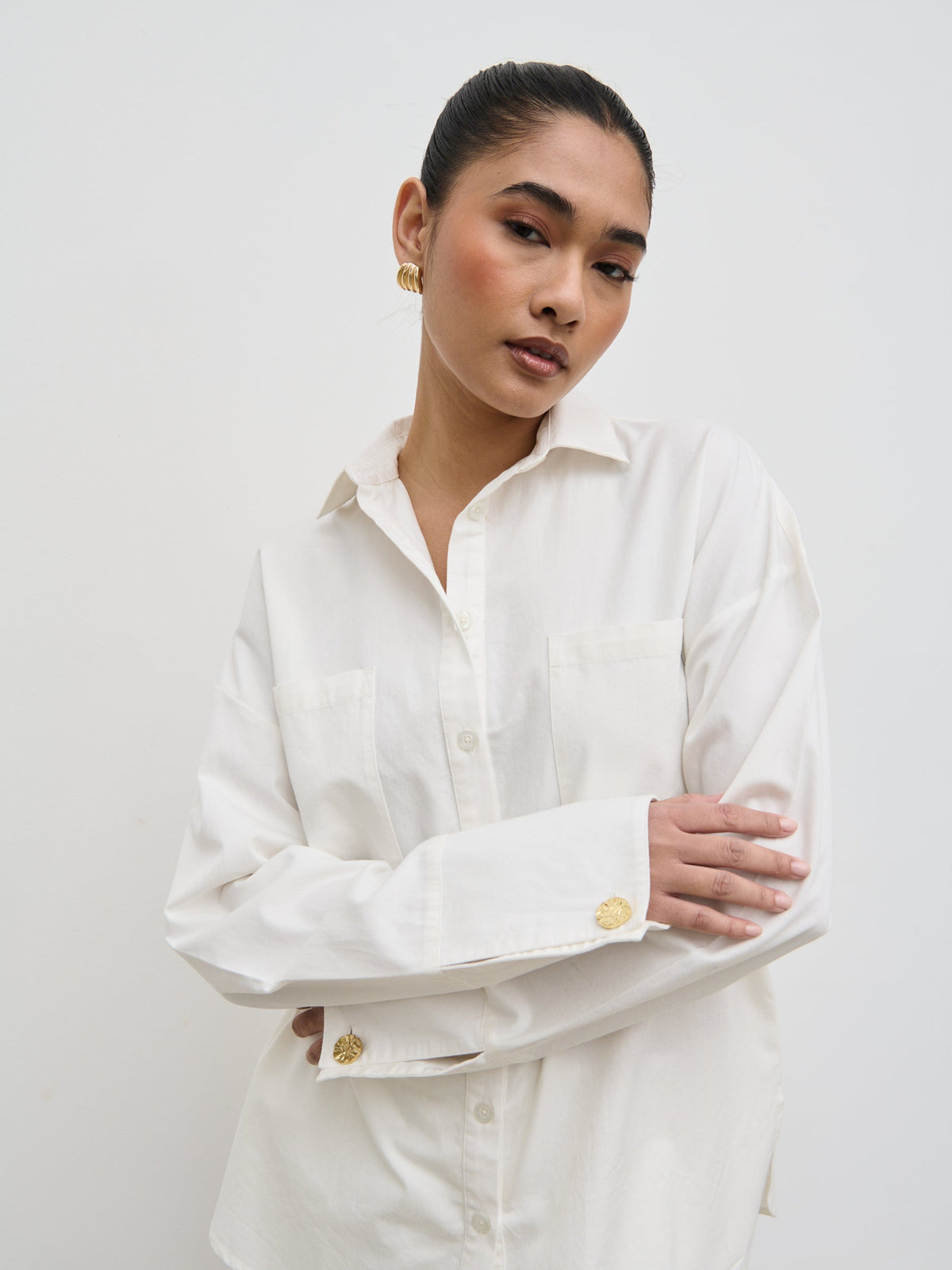 Ryleigh Cotton Poplin Shirt - White
