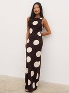 Sarover Polka Dot Maxi Knit Dress - Chocolate and Cream