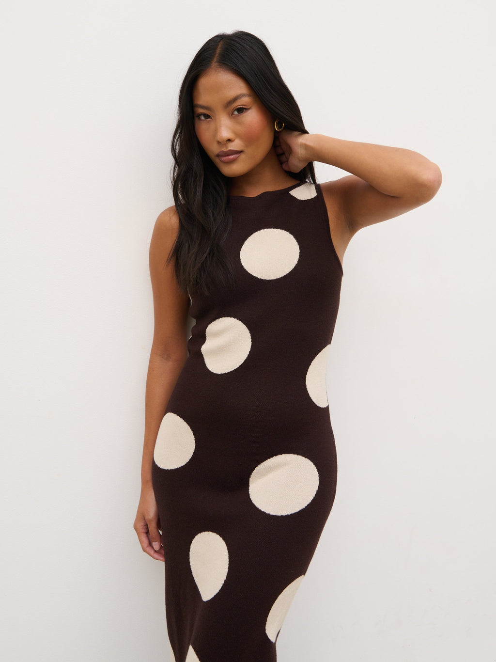 Sarover Polka Dot Maxi Knit Dress - Chocolate and Cream