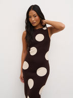 Sarover Polka Dot Maxi Knit Dress - Chocolate and Cream