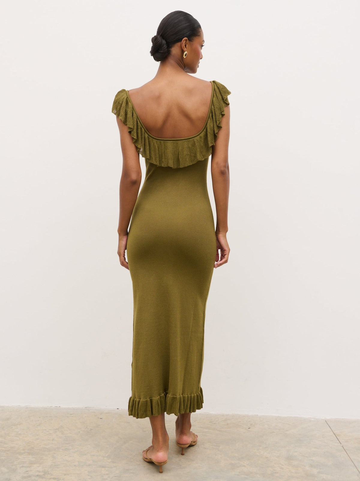 Sascha Frill Detail Knit Midaxi Dress - Tarragon Green