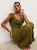 Sascha Frill Detail Knit Midaxi Dress - Tarragon Green