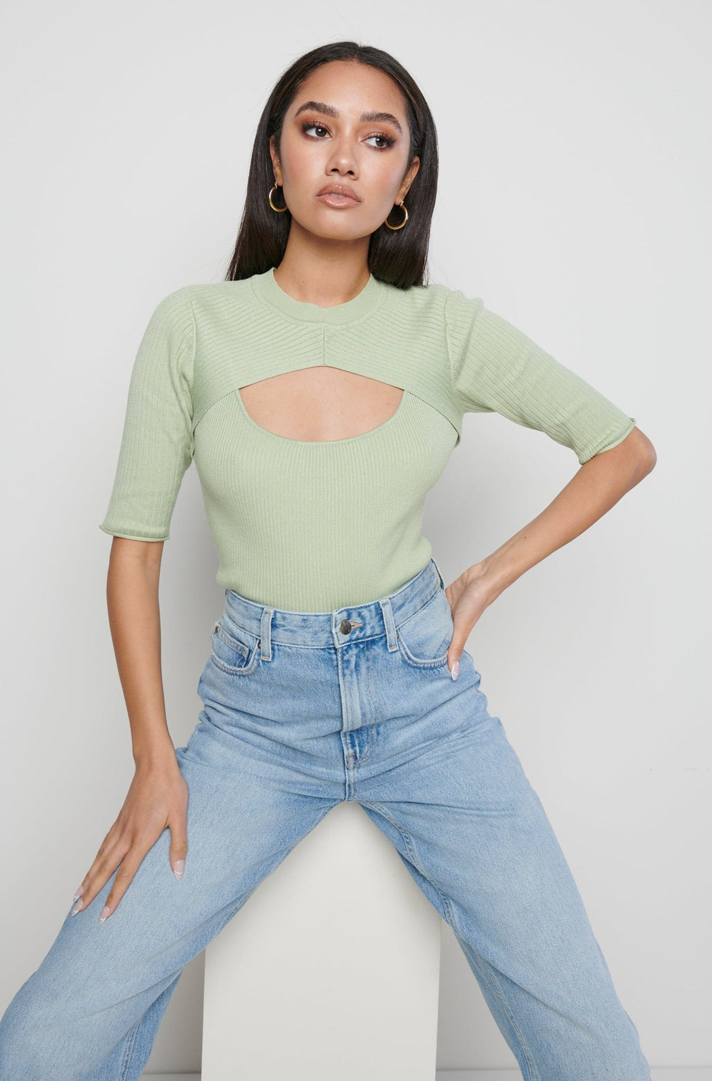 Serena Cut Out Knit Top - Mint