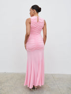 Shayla Ruched Cut Out Jersey Maxi Dress - Peony Pink
