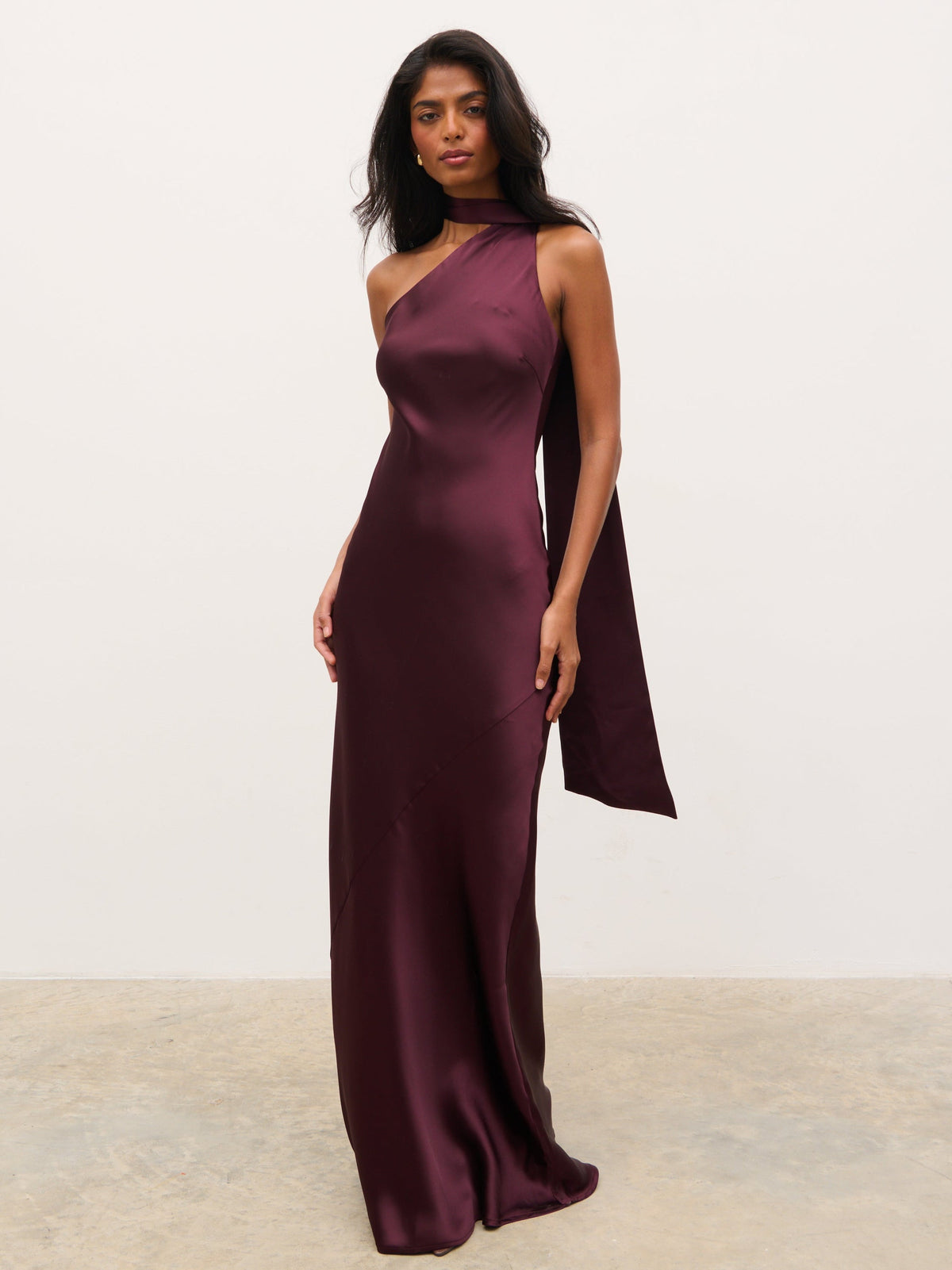 Sheree One Shoulder Sash Maxi Dress - Fig