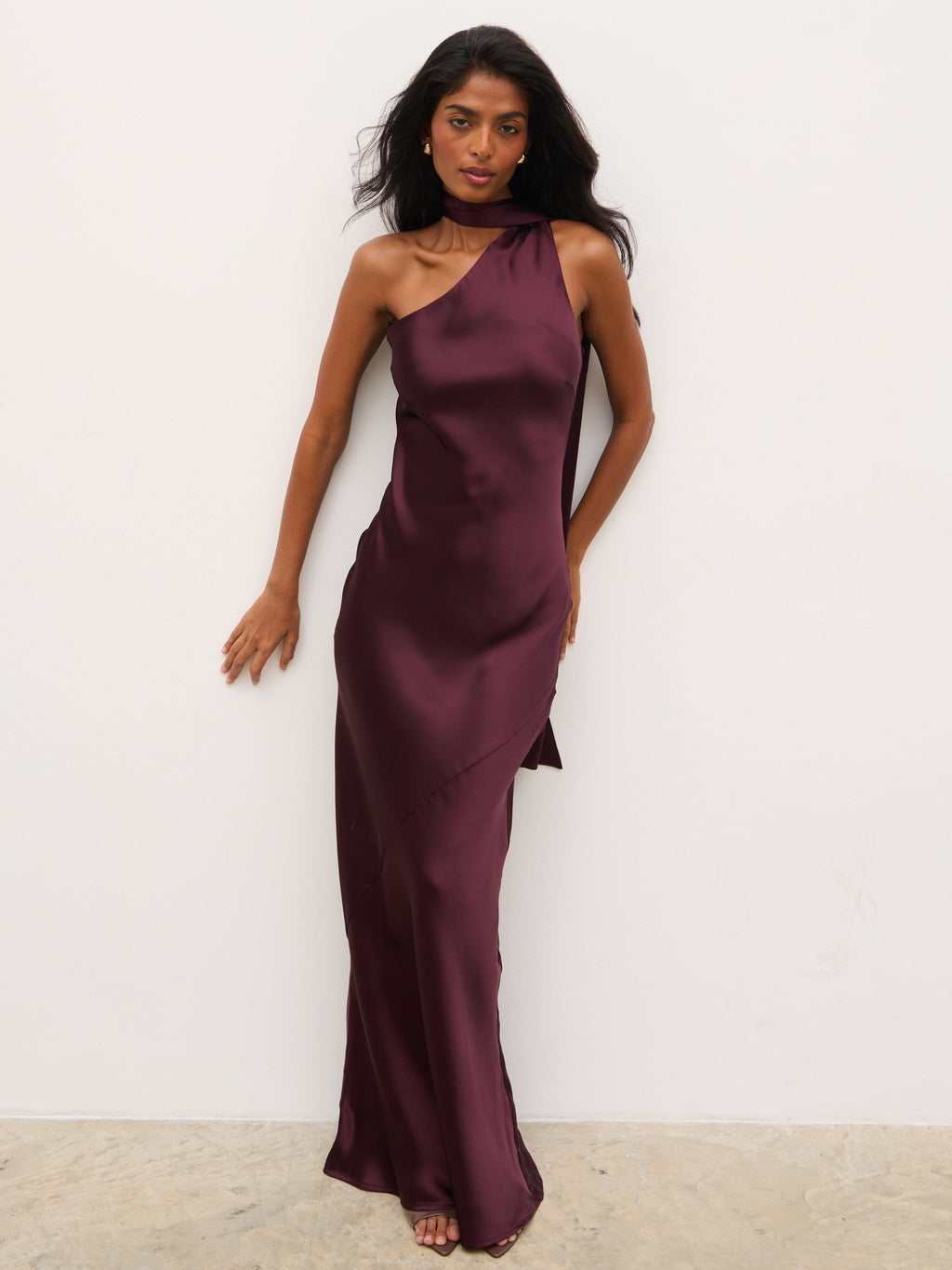 Sheree One Shoulder Sash Maxi Dress - Fig