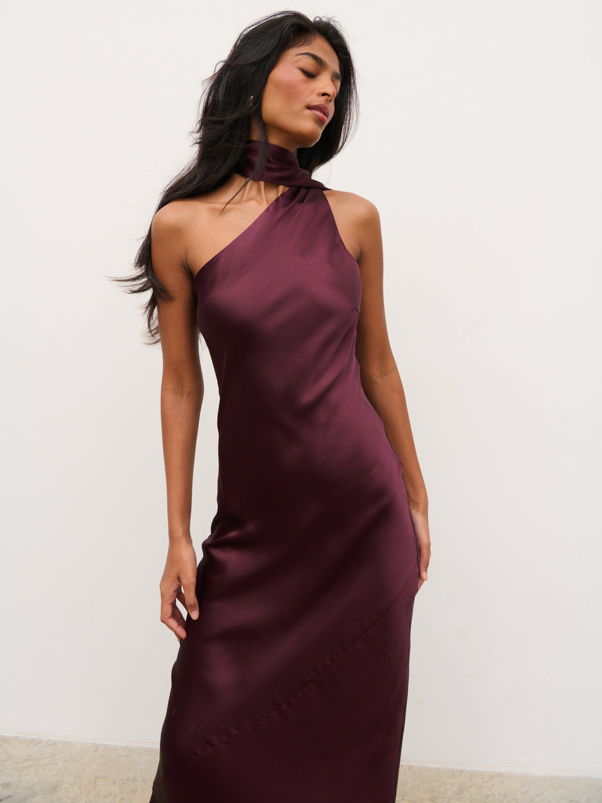 Sheree One Shoulder Sash Maxi Dress - Fig