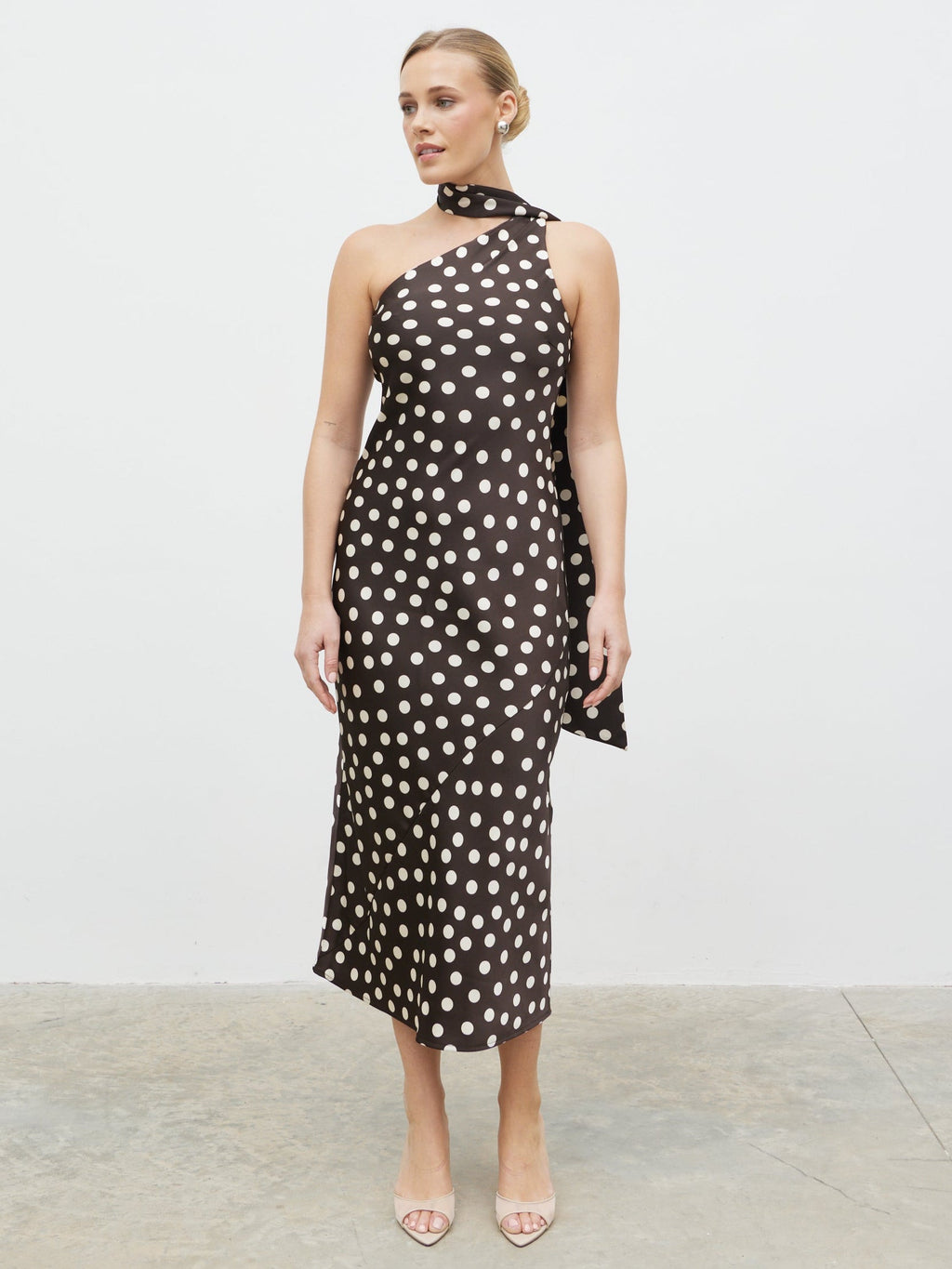 Sheree Midaxi Dress - Brown and Cream Polka Dot