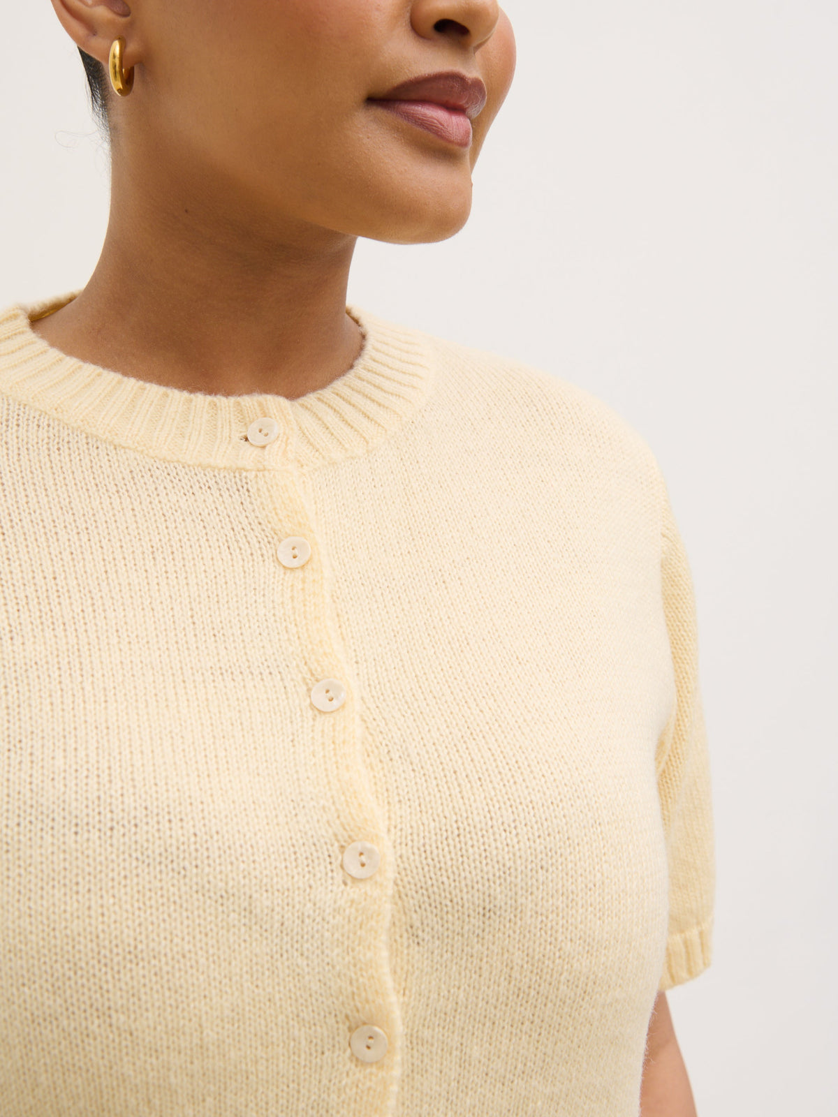 Shilou Button Up Knit Top Curve - Butter Lemon