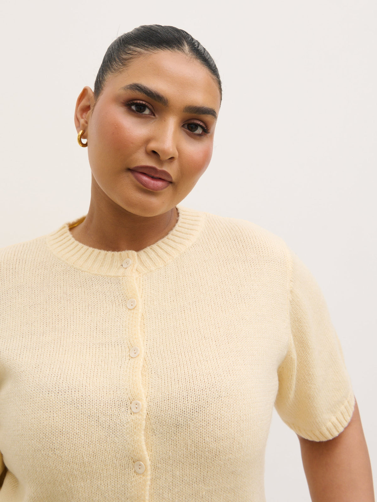 Shilou Button Up Knit Top Curve - Butter Lemon