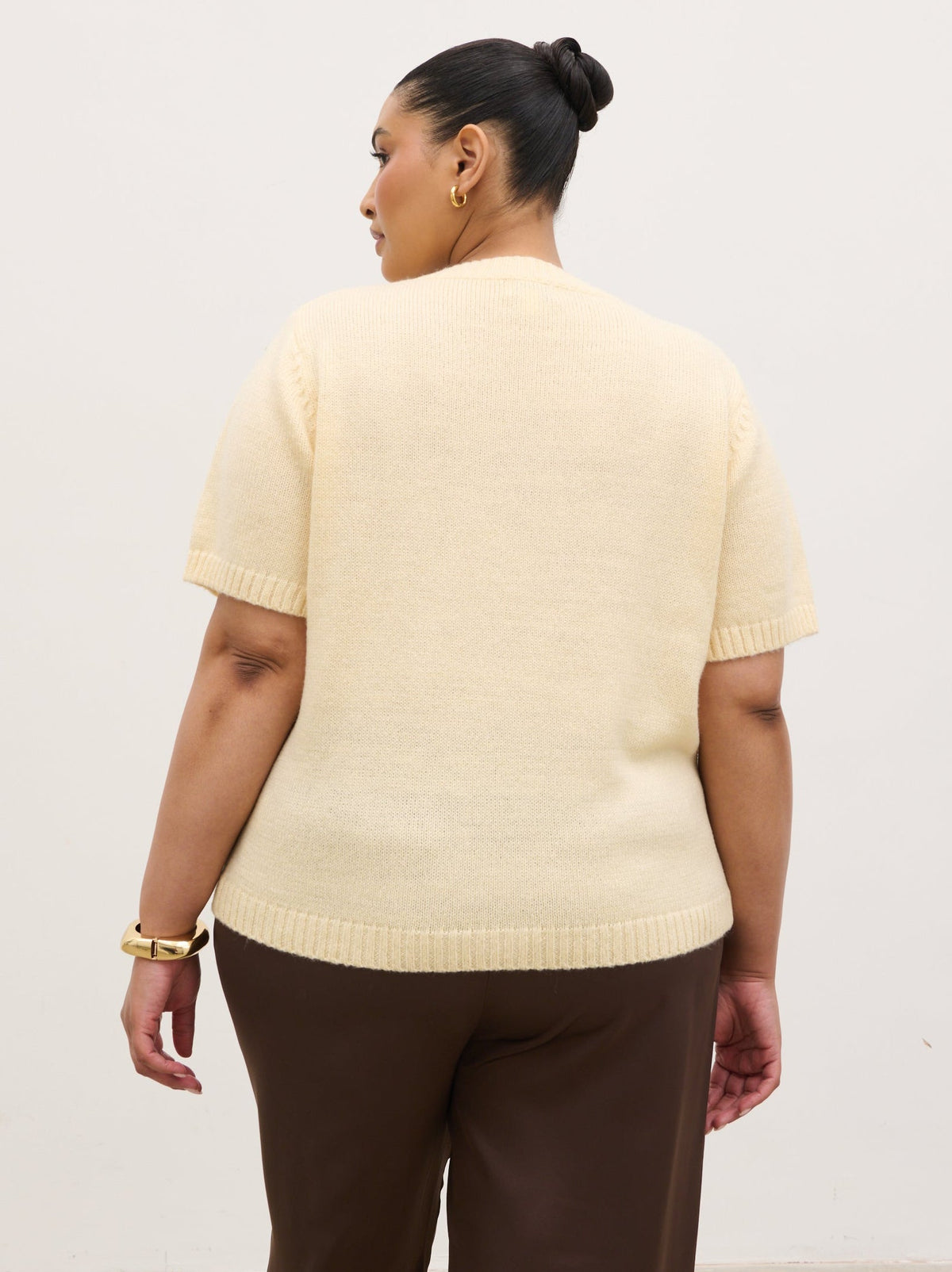 Shilou Button Up Knit Top Curve - Butter Lemon