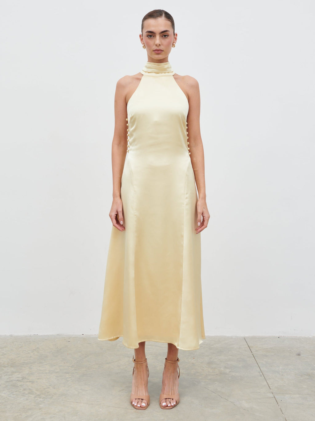 Skylar Halterneck Midaxi Dress - Lemon