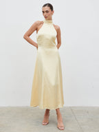 Skylar Halterneck Midaxi Dress - Lemon