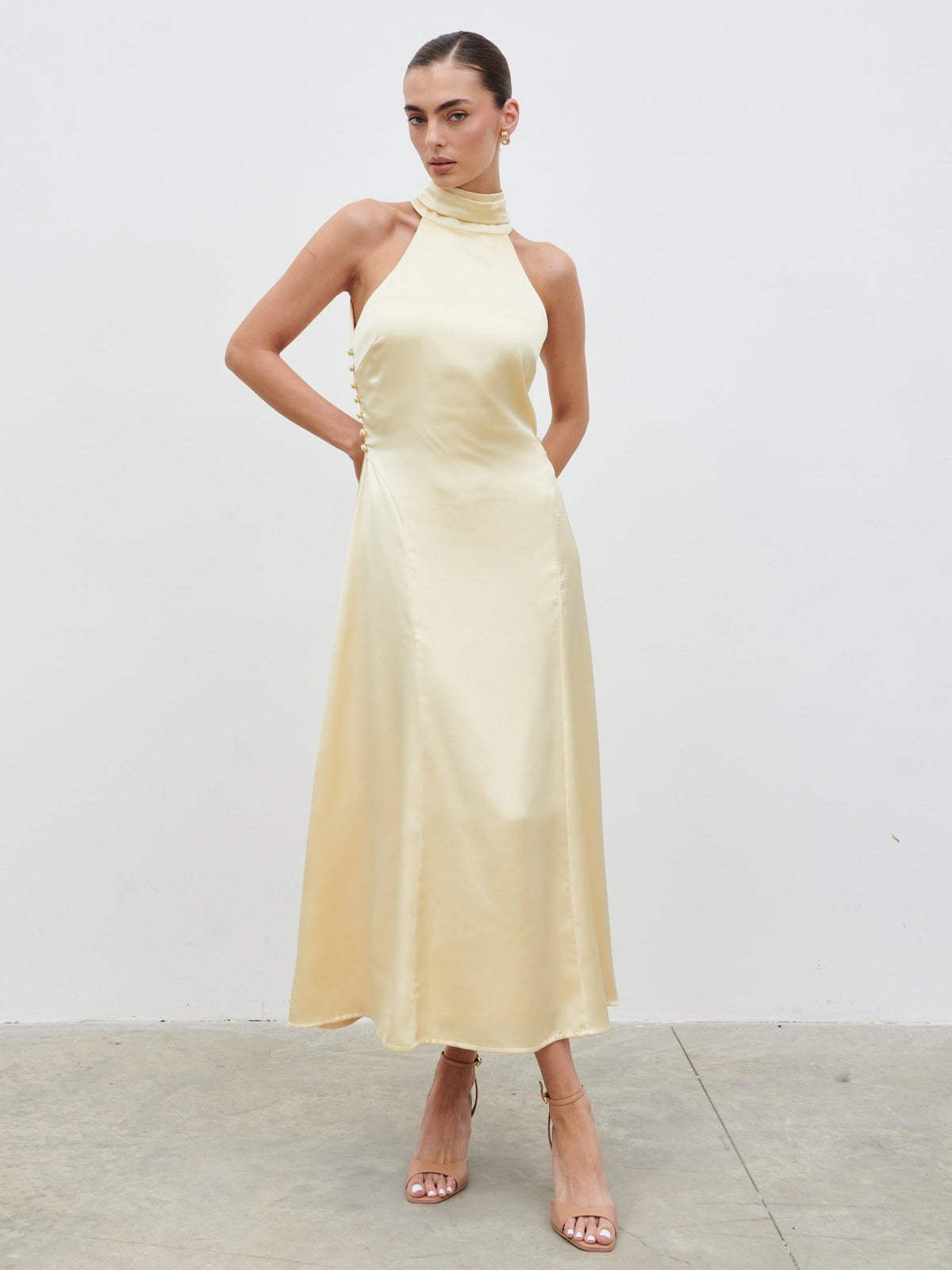 Skylar Halterneck Midaxi Dress - Lemon