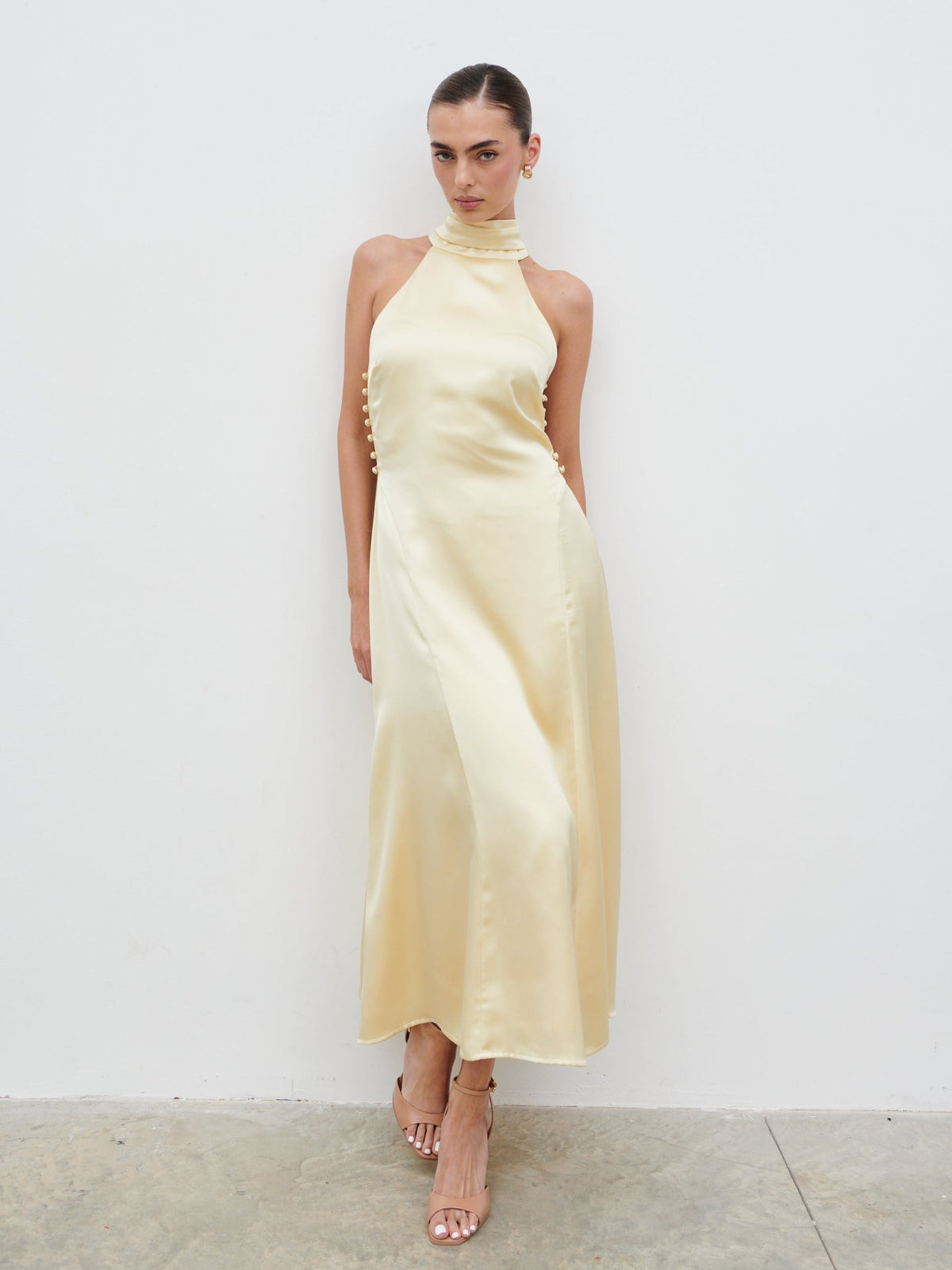 Skylar Halterneck Midaxi Dress - Lemon