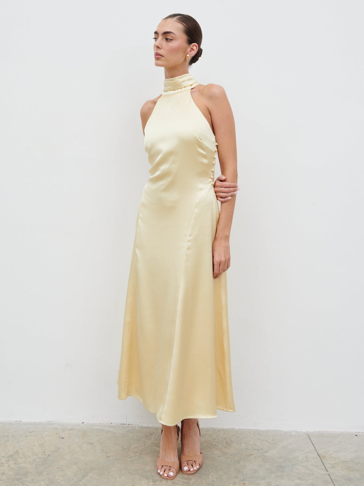 Skylar Halterneck Midaxi Dress - Lemon