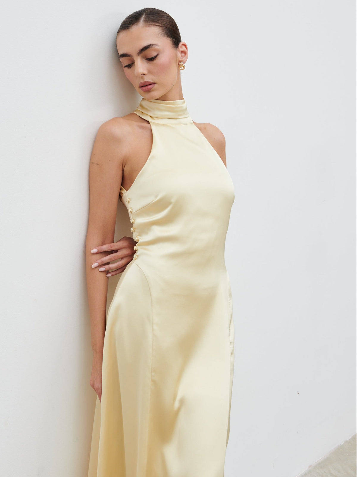 Skylar Halterneck Midaxi Dress - Lemon