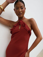 Sofia Halter Neck Ruffle Maxi Dress - Rust