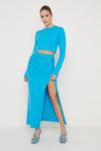 Sofia Long Sleeve Knit Top - Aqua Blue