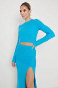 Sofia Long Sleeve Knit Top - Aqua Blue