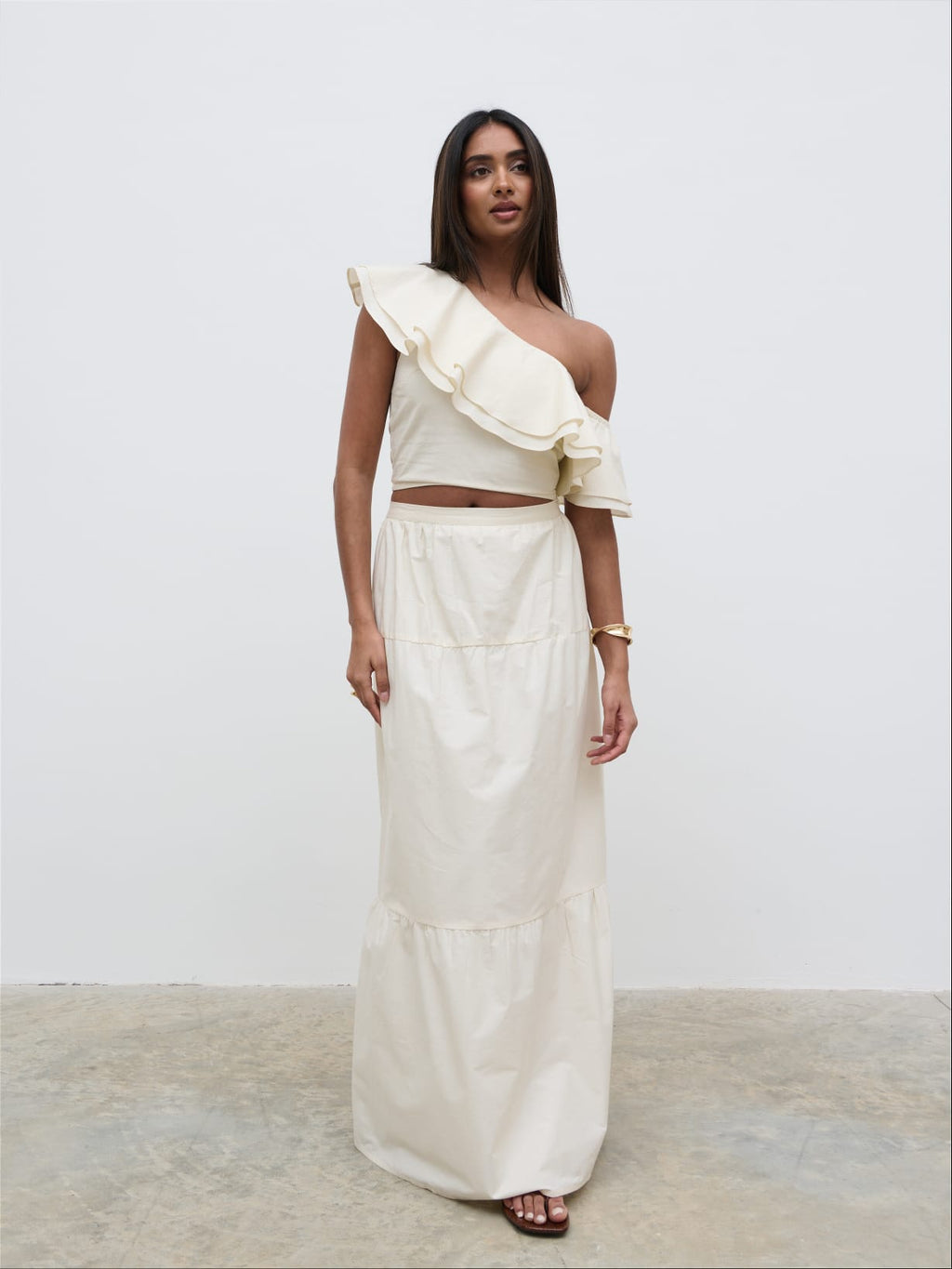 Sol Ruffle Cropped Top - Natural
