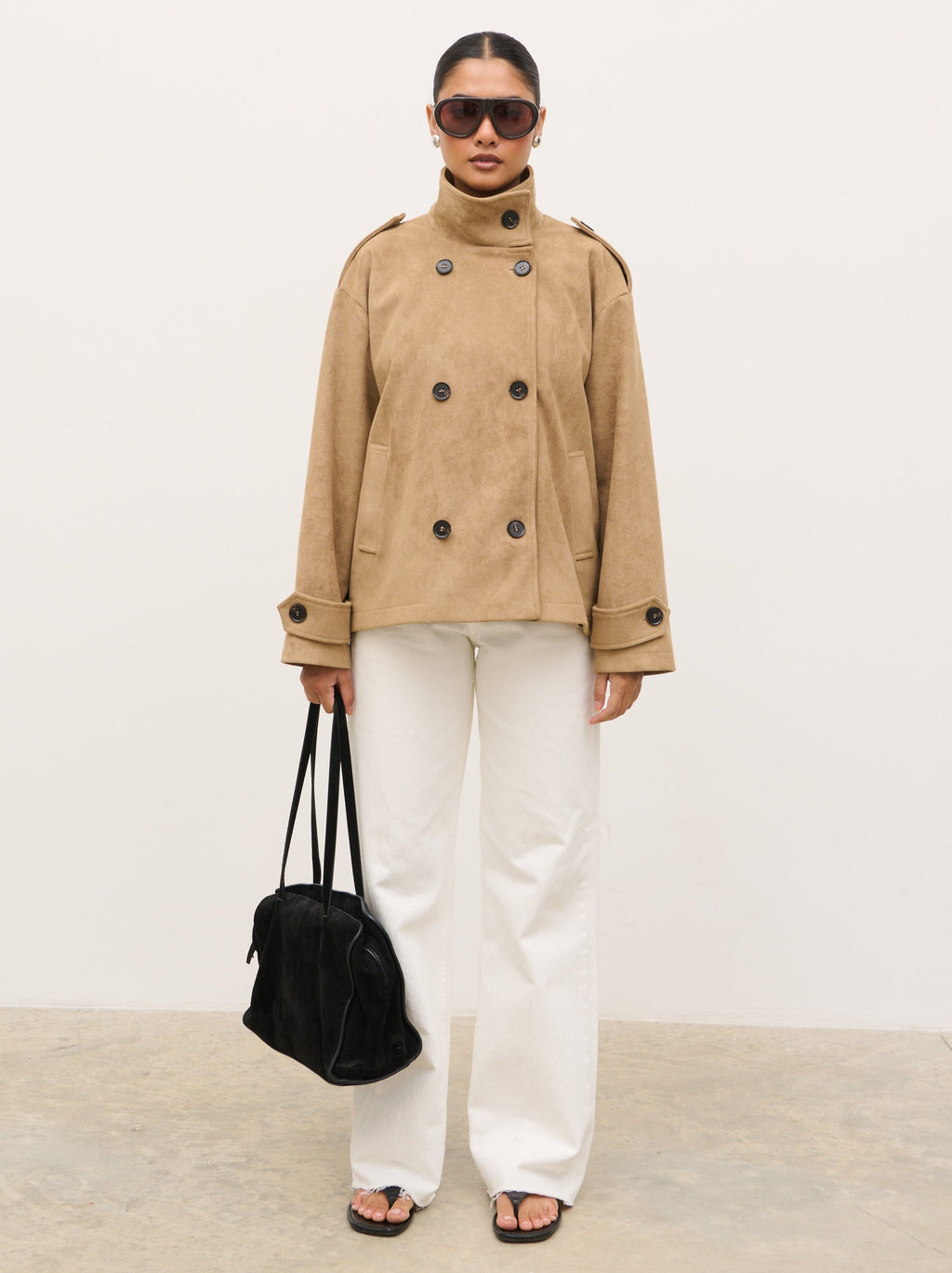 Sophie Faux Suede Funnel Neck Jacket - Taupe