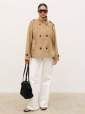 Sophie Faux Suede Funnel Neck Jacket - Taupe