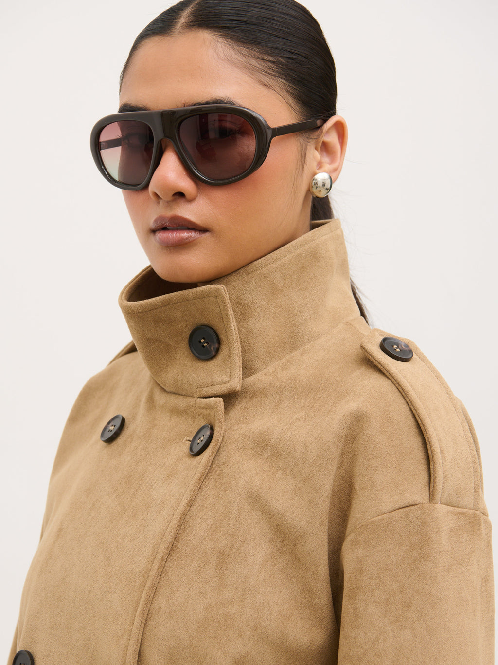 Sophie Faux Suede Funnel Neck Jacket - Taupe