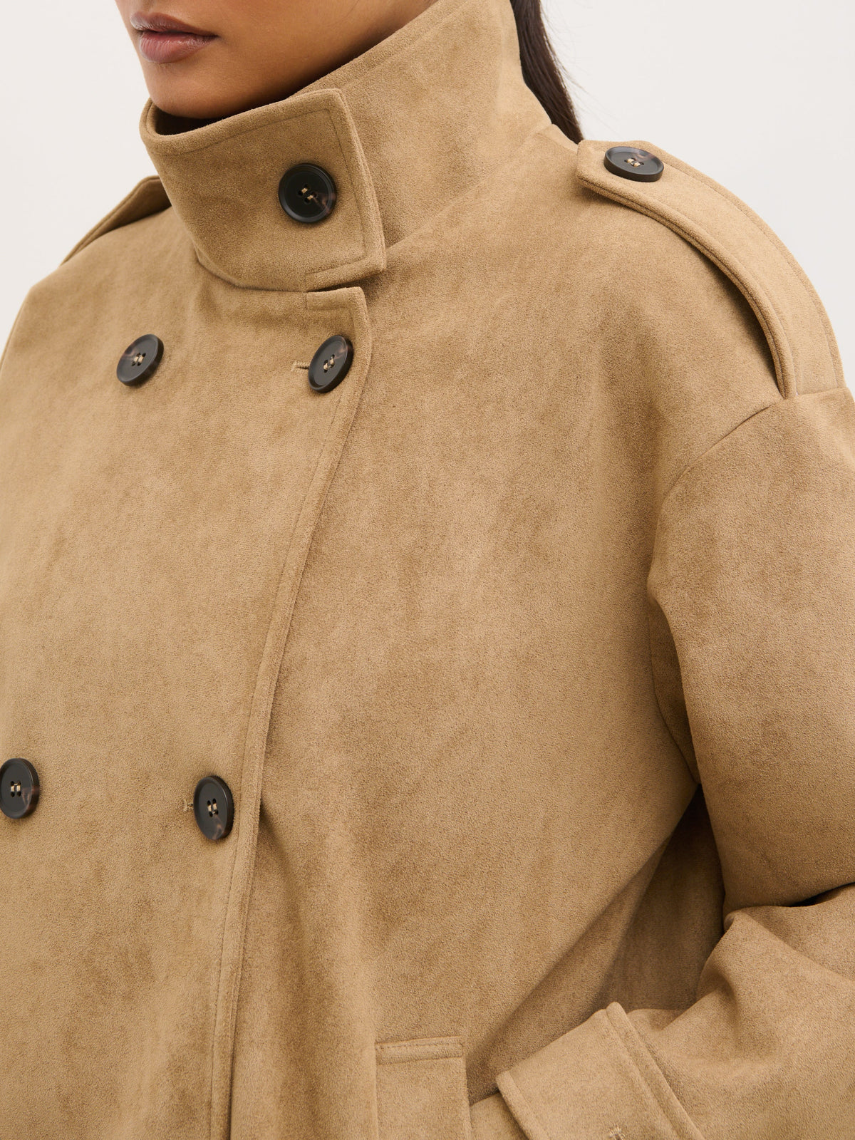 Sophie Faux Suede Funnel Neck Jacket - Taupe