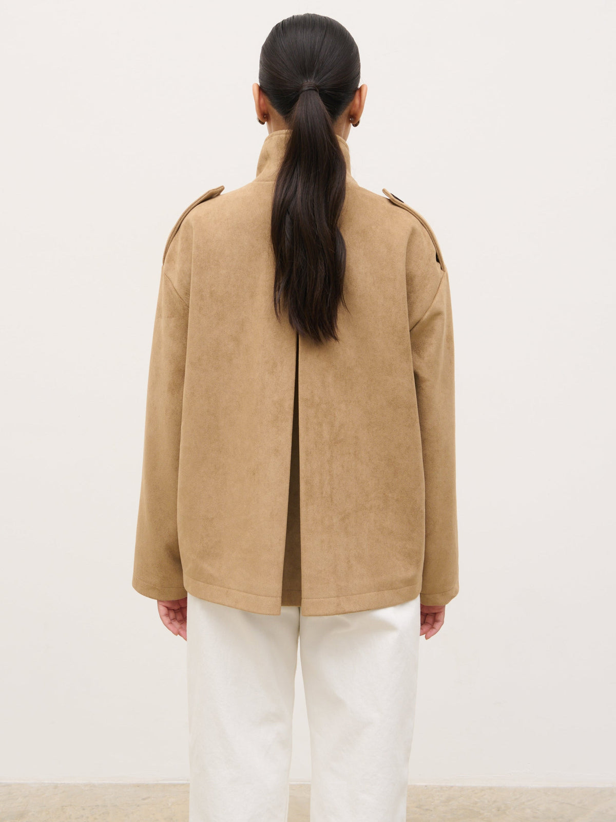 Sophie Faux Suede Funnel Neck Jacket - Taupe