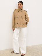 Sophie Faux Suede Funnel Neck Jacket - Taupe