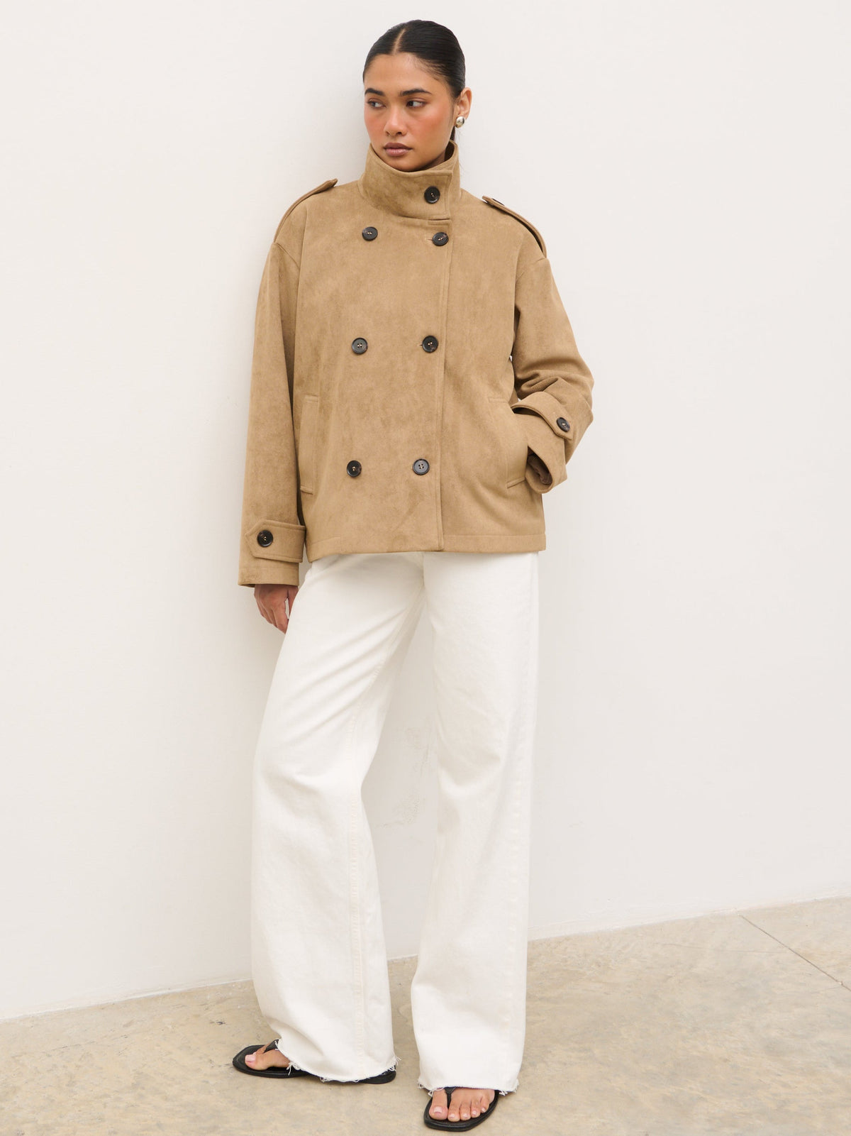 Sophie Faux Suede Funnel Neck Jacket - Taupe