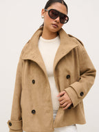 Sophie Faux Suede Funnel Neck Jacket - Taupe