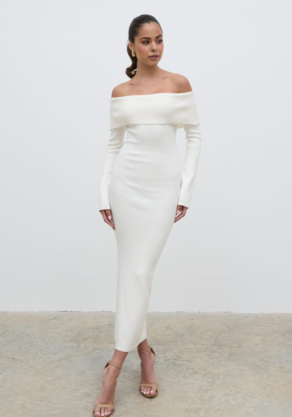 Soreya Bardot Knit Maxi Dress - Cream