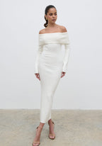 Soreya Bardot Knit Maxi Dress - Cream