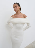 Soreya Bardot Knit Maxi Dress - Cream