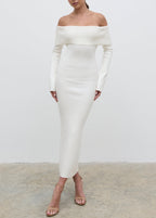 Soreya Bardot Knit Maxi Dress - Cream