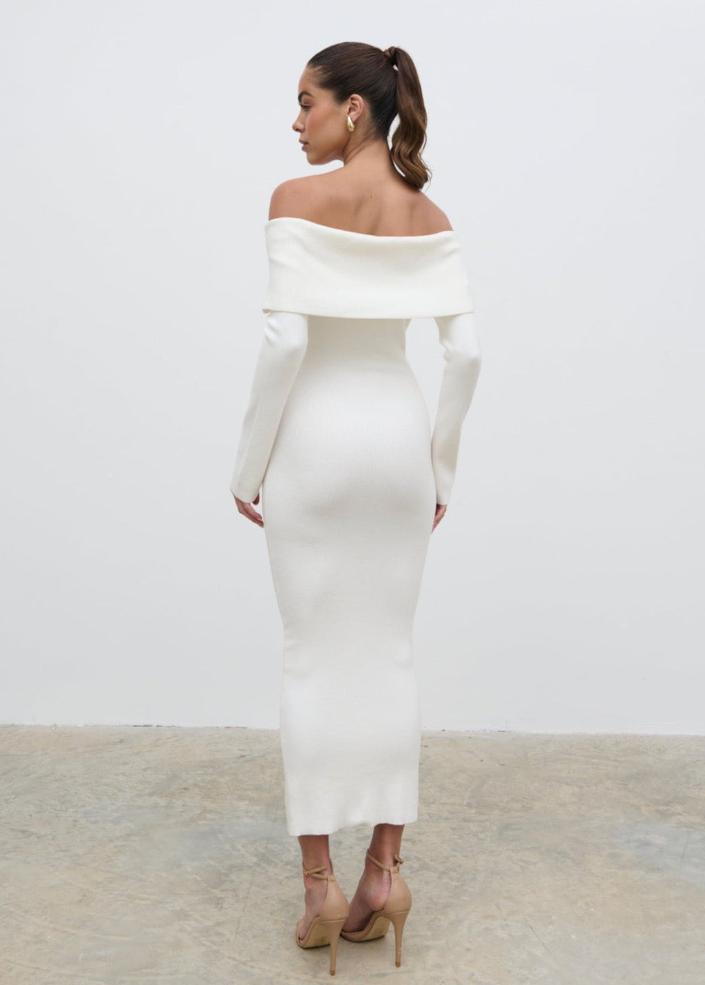 Soreya Bardot Knit Maxi Dress - Cream