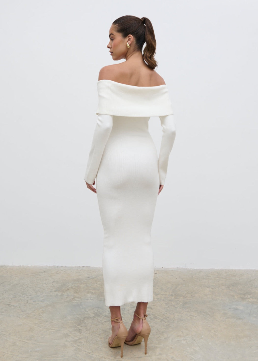 Soreya Bardot Knit Maxi Dress - Cream