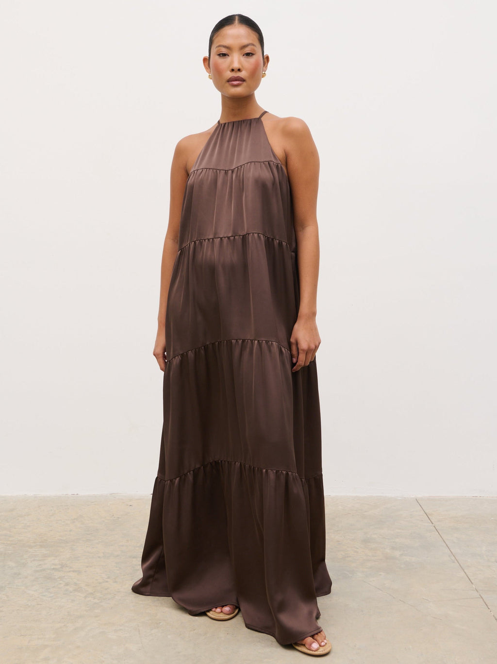 Story Contrast Maxi Day Dress - Brown